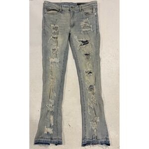 Rockstar Originals Jeans Mens 34x34 Blue Bootcut Flared Distressed Fringe Thrash